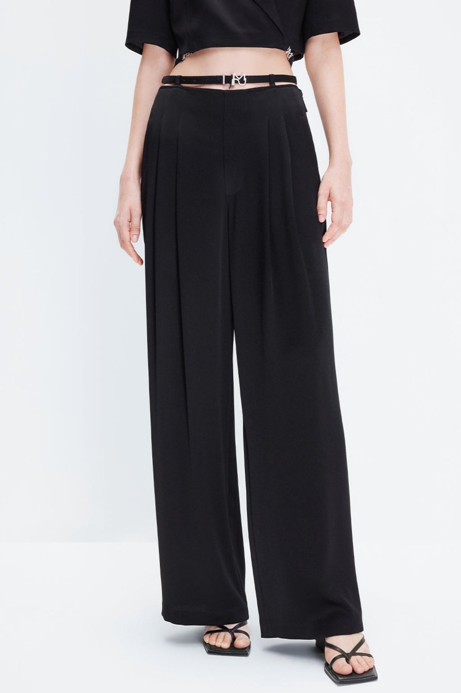 MISS SIXTY Pants & Jumpsuits | Triacetate Cutout Drape Wide-Leg Pants Black