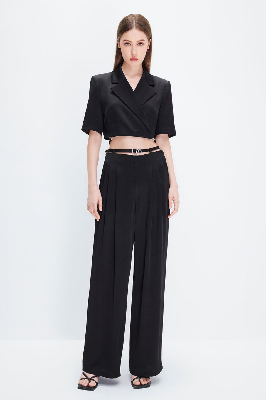 MISS SIXTY Pants & Jumpsuits | Triacetate Cutout Drape Wide-Leg Pants Black