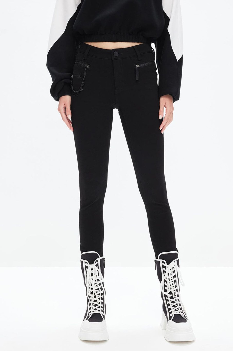 MISS SIXTY Jeans | Stretchy Tight Pants With Chain Decoration Black