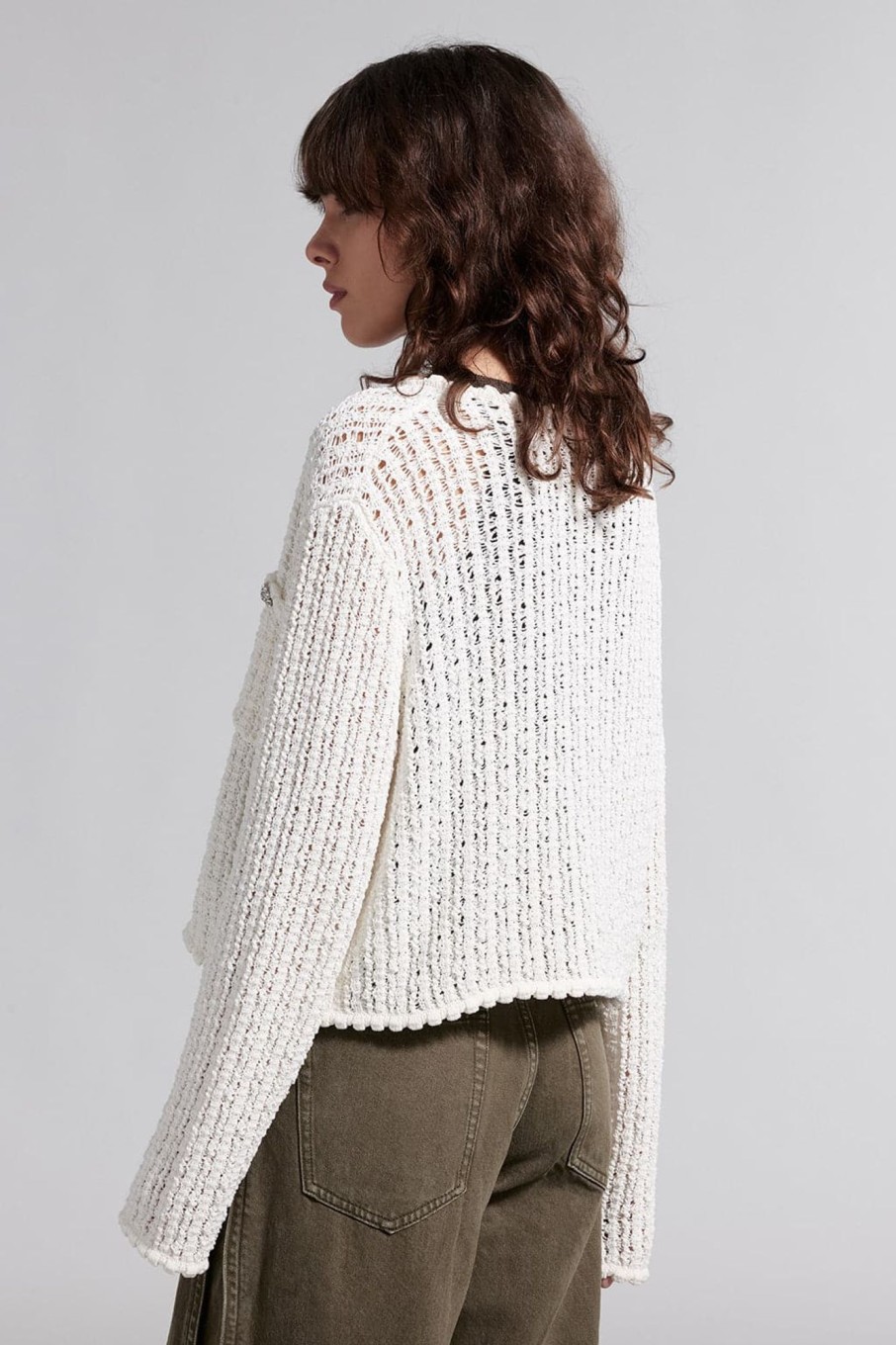 MISS SIXTY Sweaters | Round Neck Hollow Cropped Woolen Jacket White