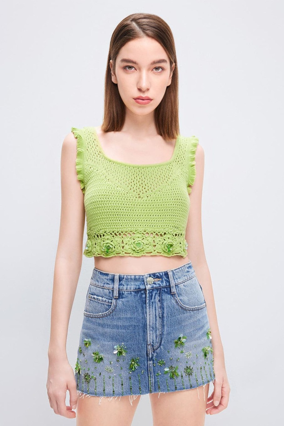 MISS SIXTY Sweaters | Square Neck Cropped Woven Tank Top