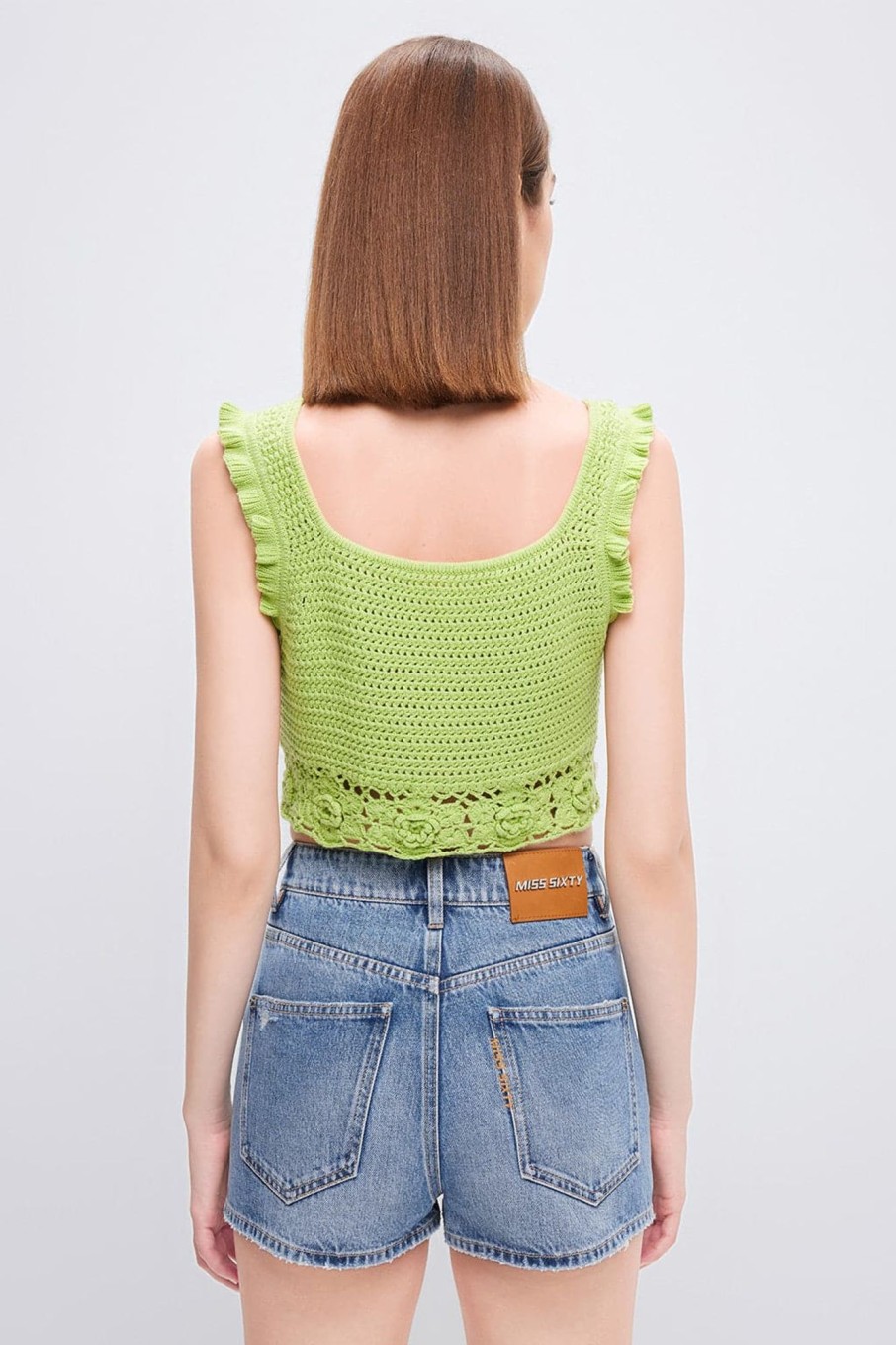 MISS SIXTY Sweaters | Square Neck Cropped Woven Tank Top