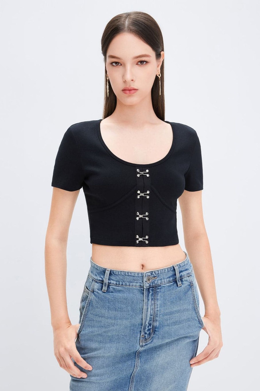 MISS SIXTY Tops | U Neck Slim Fit Cropped T-Shirt