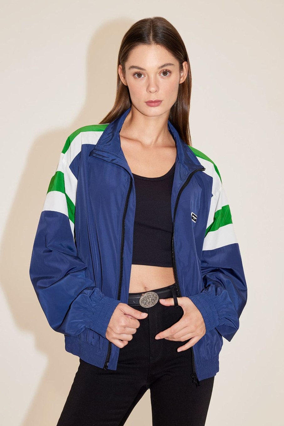 MISS SIXTY Jackets & Outerwears | Stand Collar Colourblock Sporty Jacket Dark Blue