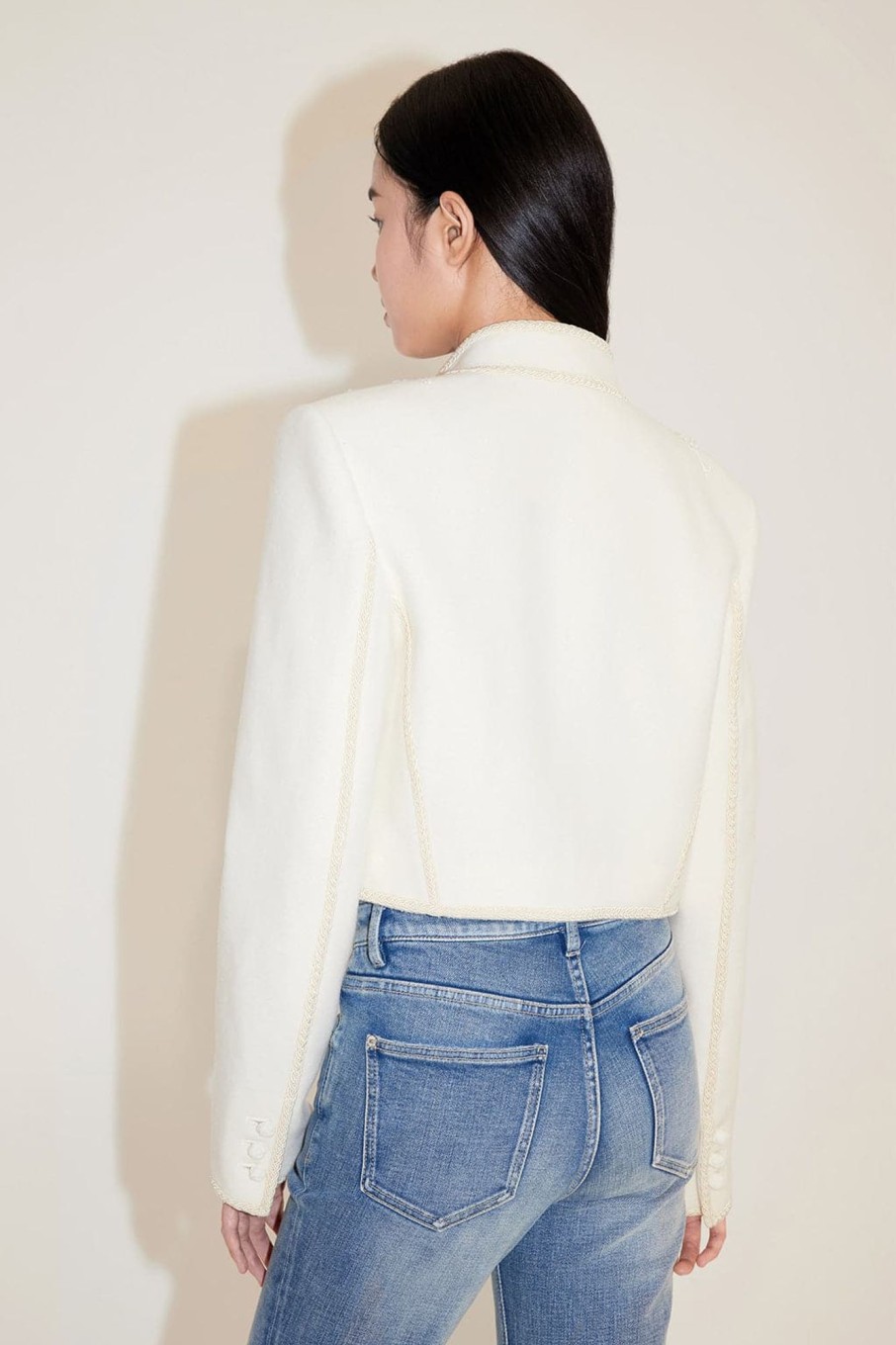 MISS SIXTY Jackets & Outerwears | Embroidered Woolen Tweed Jacket Off White