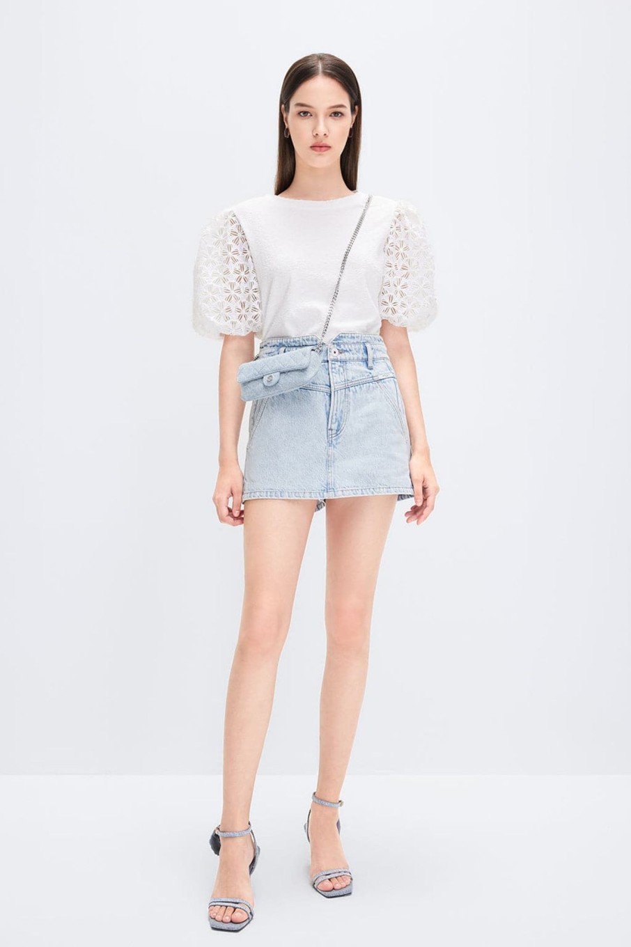 MISS SIXTY Shorts | Linen Blend High Waist Denim Shorts Light Blue