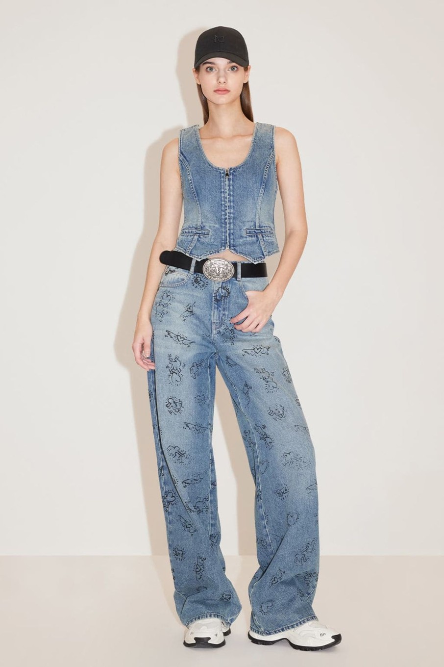 MISS SIXTY Spring-Summer | Miss Sixty X Keith Haring Capsule Collection Full-Width Printed Casual Fit Jeans Middle Blue