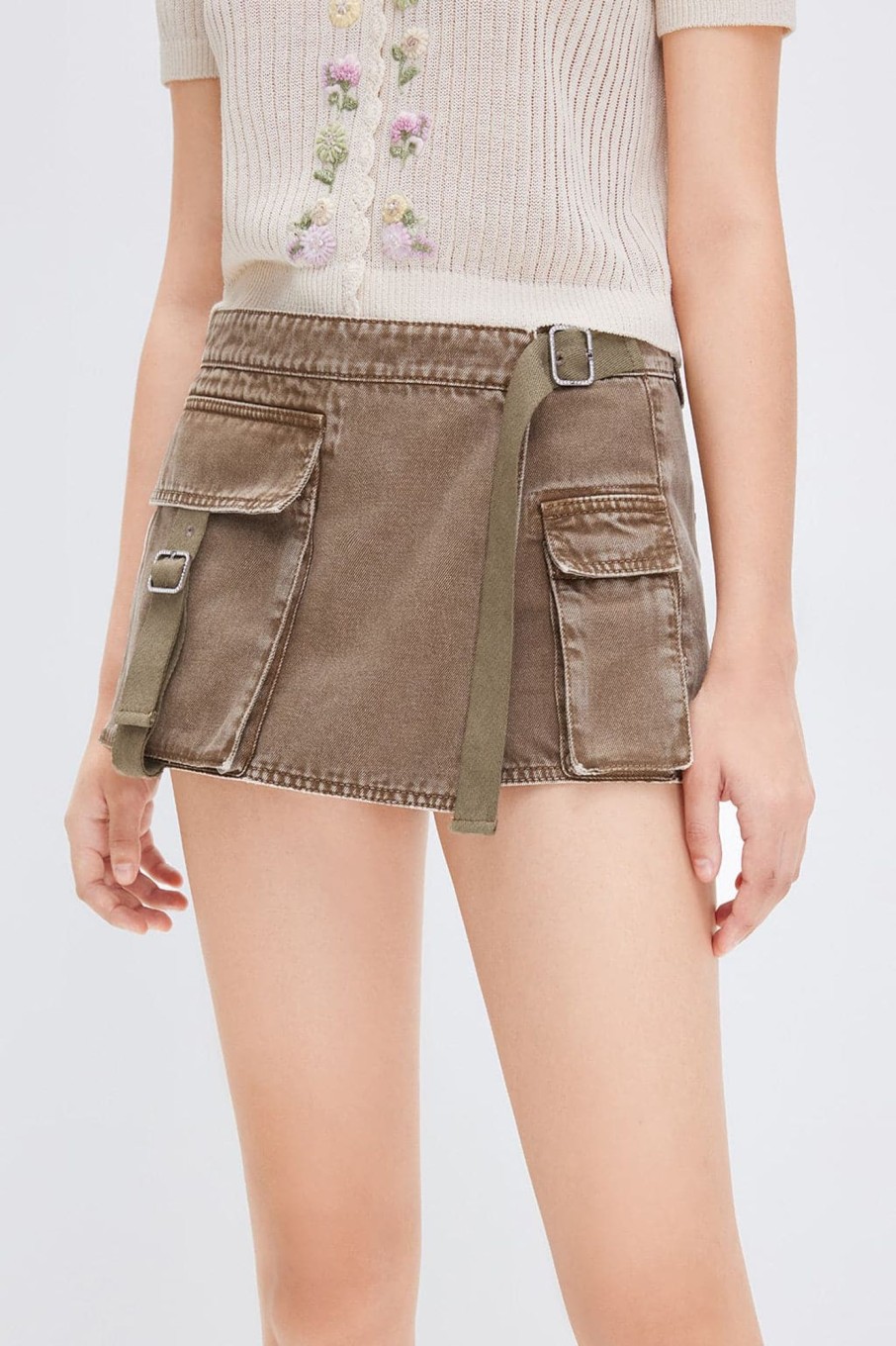 MISS SIXTY Shorts | Vintage Cargo Style Denim Skirt Khaki