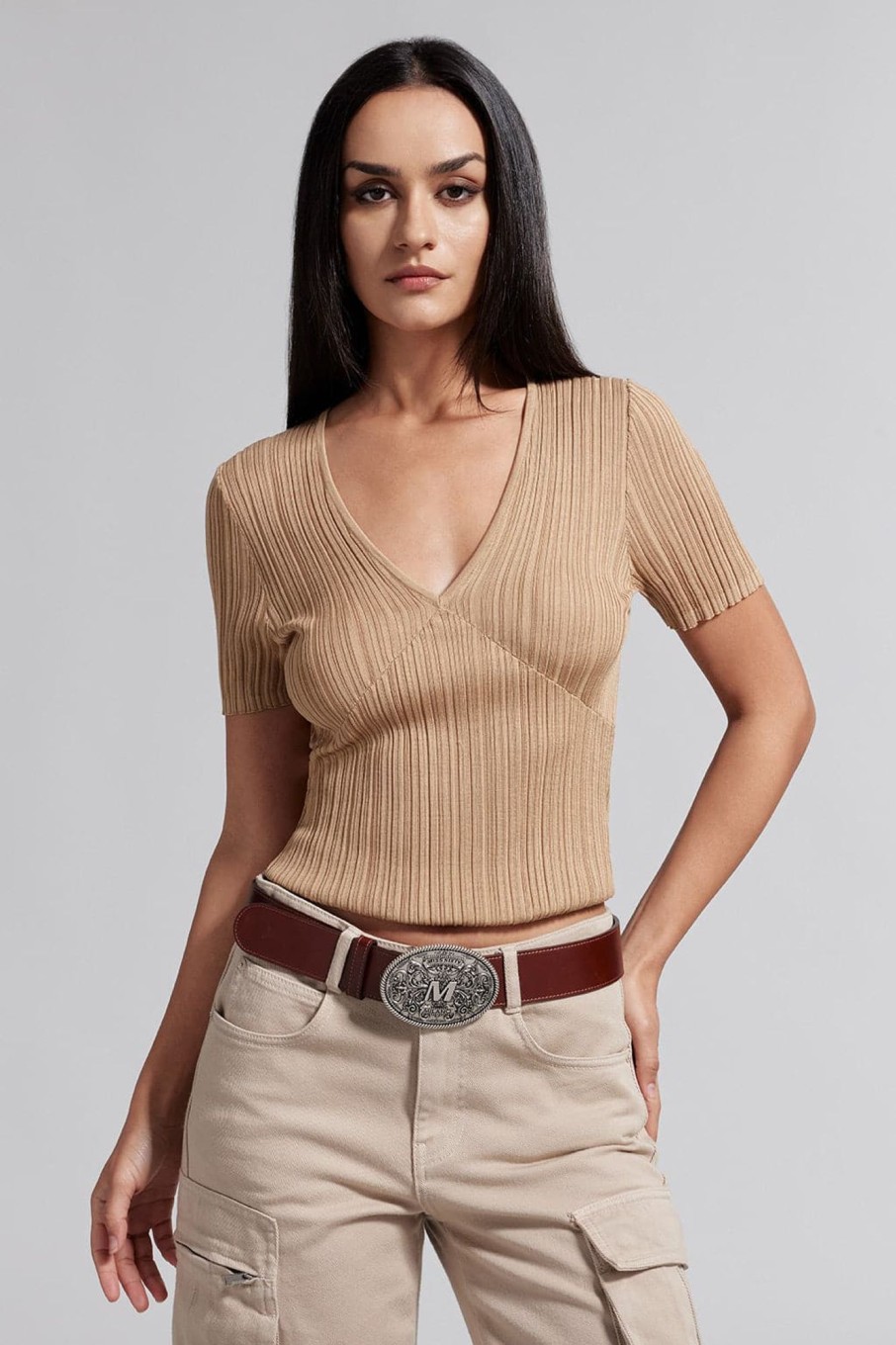 MISS SIXTY Sweaters | V-Neck Knit Top With Mulberry Silk