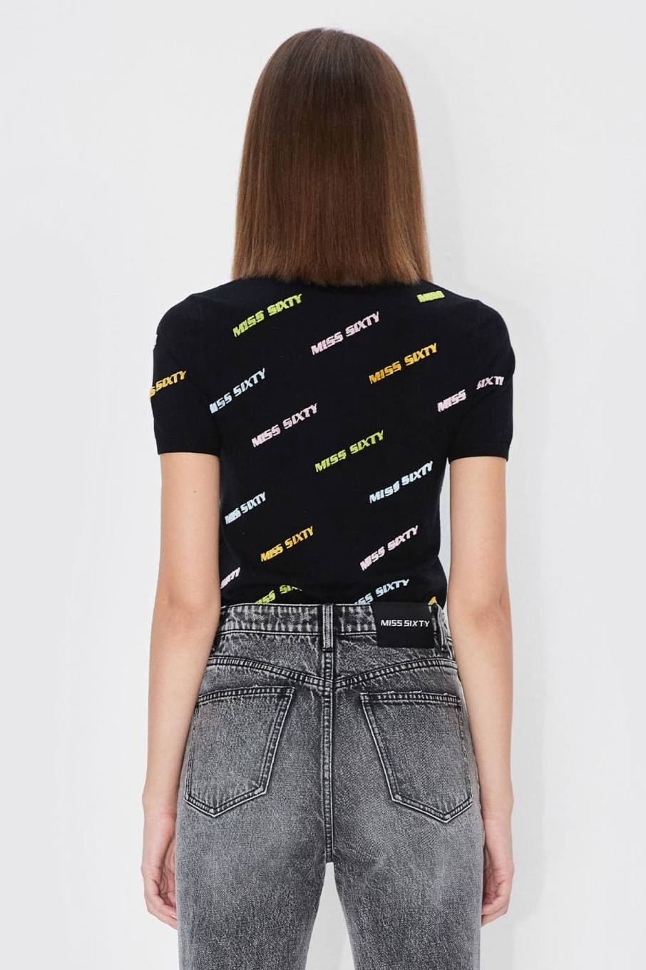 MISS SIXTY Tops | Colourful Embroidered T-Shirt Black