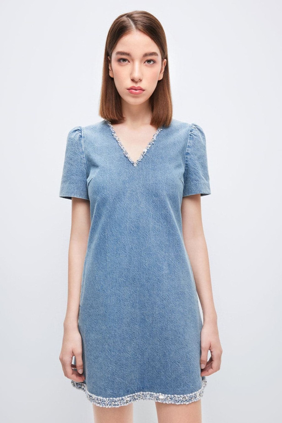 MISS SIXTY Dresses | V-Neck Indigo Short Sleeves Dress Middle Blue