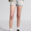 MISS SIXTY Low Waist | Wide Belted Low Rise Denim Shorts Light Grey Blue