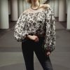 MISS SIXTY Tops | Silk Linen Blend Printed Sexy Off-Shoulder Shirt White/Coffee