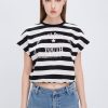 MISS SIXTY Tops | Crew Neck Striped Drawstring Sweatshirt Black/White