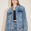 MISS SIXTY Jackets & Outerwears | Vintage Loose-Fit Denim Jacket With Butterfly Crystal Middle Blue