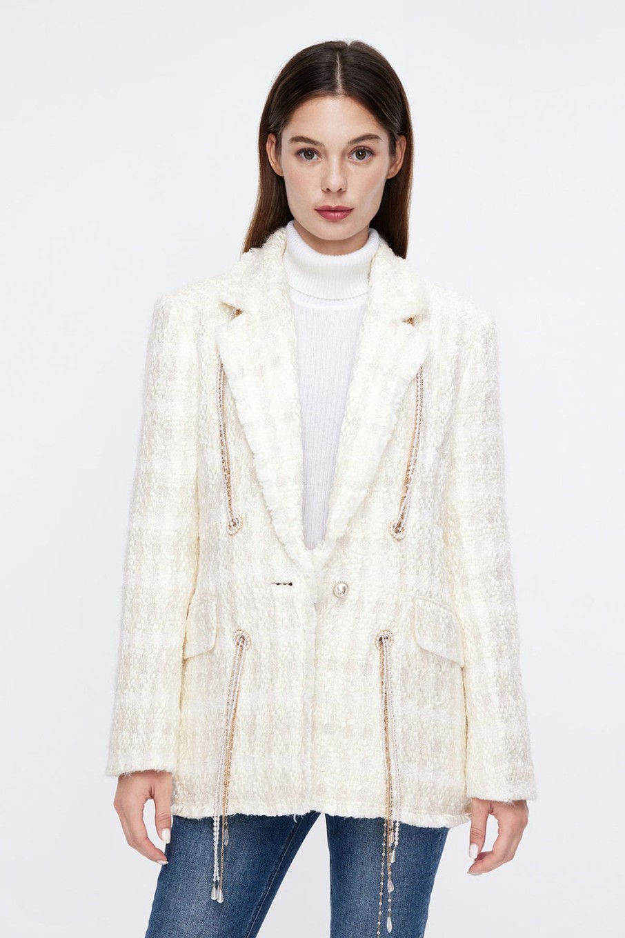 MISS SIXTY Jackets & Outerwears | Elegance Tweed Blazer Off White