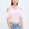 MISS SIXTY Tops | Pink Feather Denim Top Sweet Purple