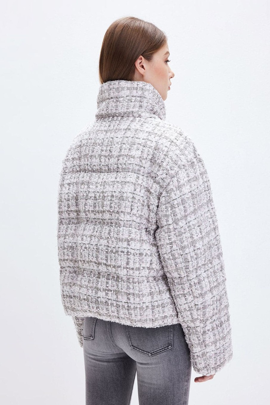 MISS SIXTY Jackets & Outerwears | Cropped Down Jacket With Stand Collar Heather Grey