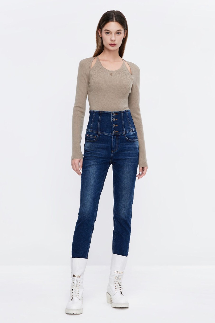 MISS SIXTY High Waist | Stretchy Four Buttons High Waist Slim Jeans Middle Blue