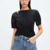 MISS SIXTY Tops | Pleated Design Cotton Short T-Shirt Black