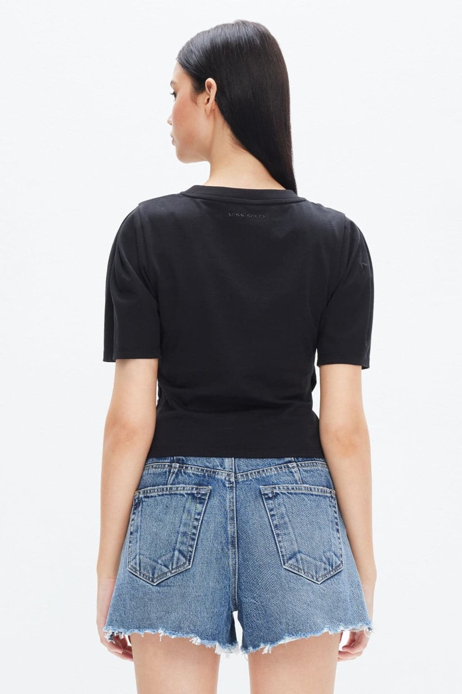 MISS SIXTY Tops | Pleated Design Cotton Short T-Shirt Black