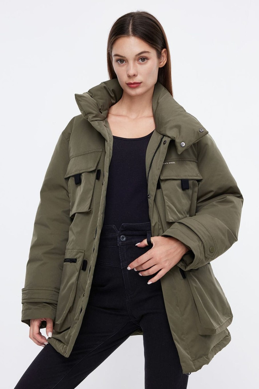 MISS SIXTY Jackets & Outerwears | Angel Collection Warm Cargo Down Jacket Army Green