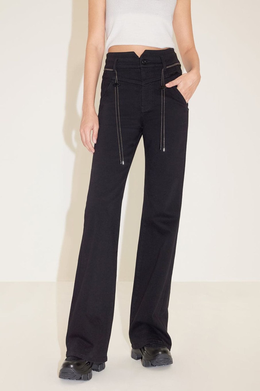 MISS SIXTY Flare | High Waist Flare Jeans With Waist Chain Black