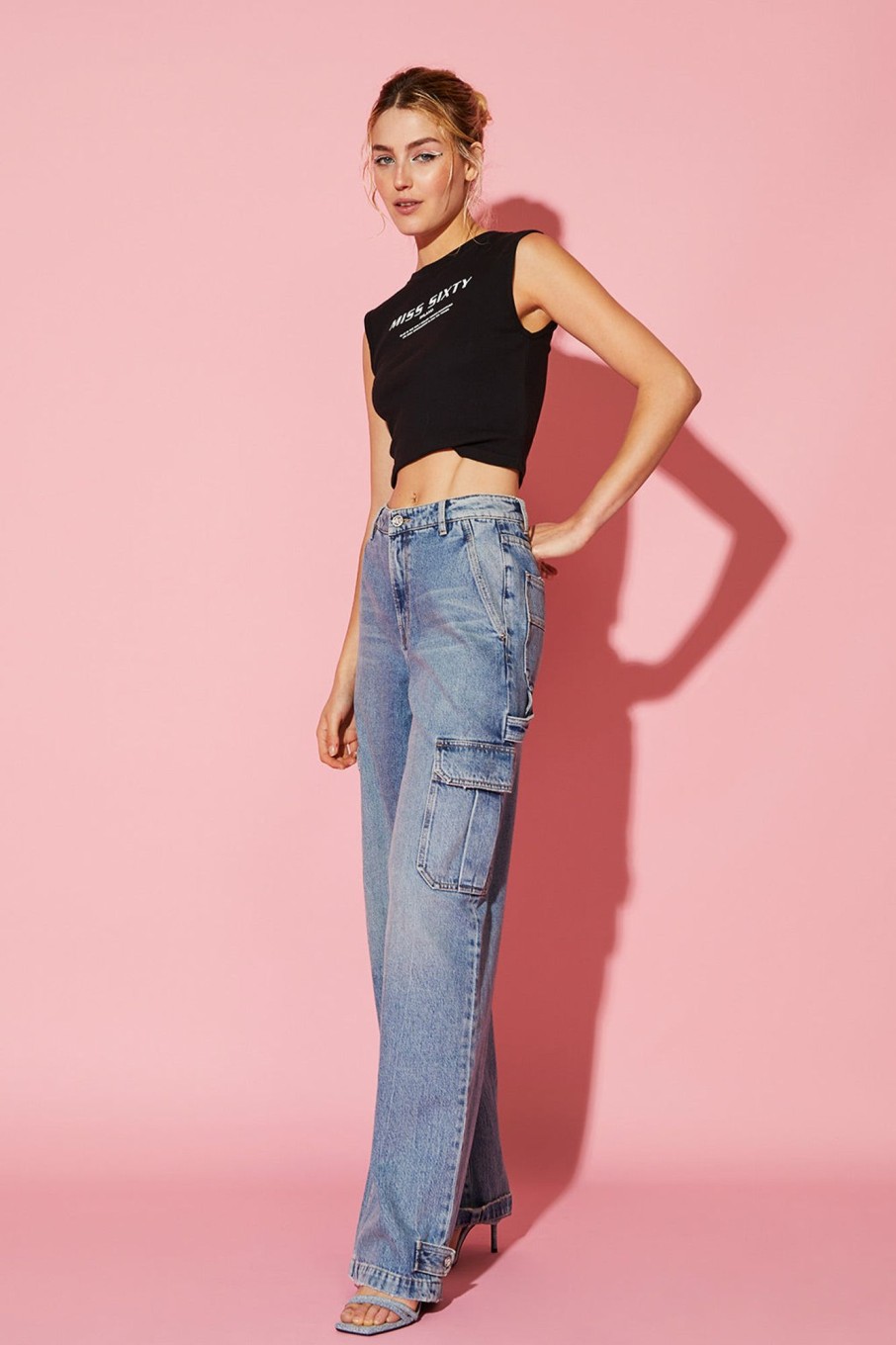 MISS SIXTY Wide Leg | Adjustable Cargo Denim Trouser Light Blue