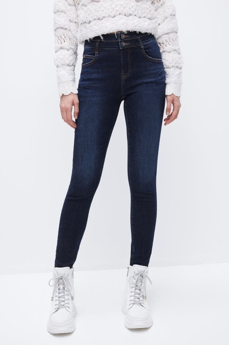 MISS SIXTY Push Up | High Waist Double Buttons Skinny Ankle Jeans Deep Blue