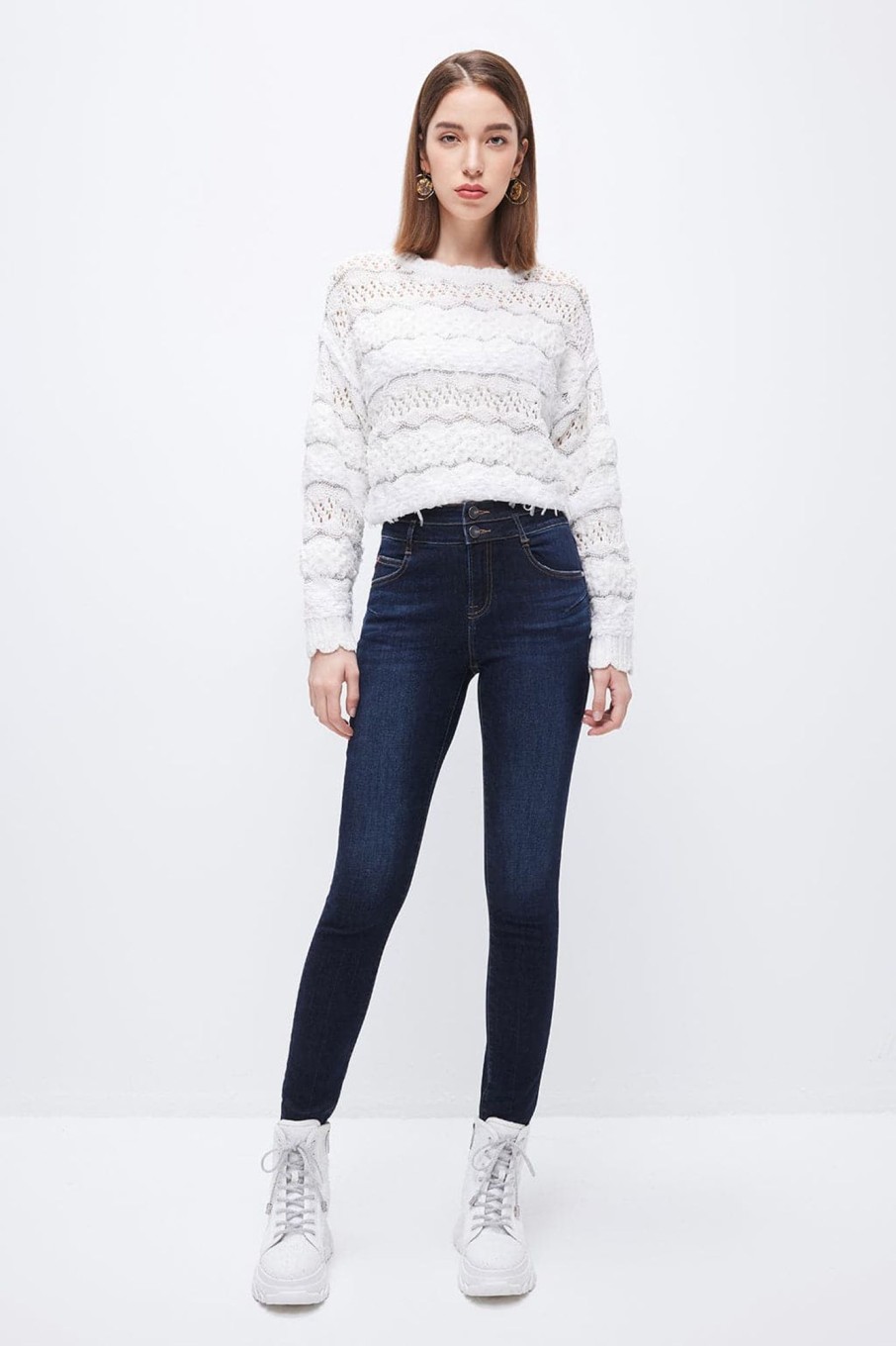 MISS SIXTY Push Up | High Waist Double Buttons Skinny Ankle Jeans Deep Blue