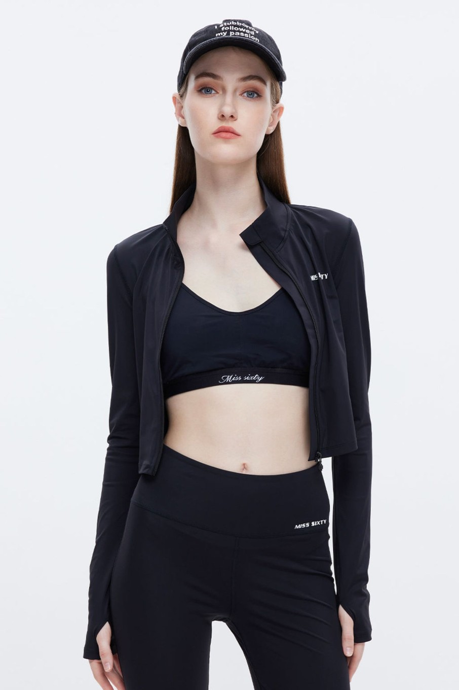 MISS SIXTY Jackets & Outerwears | Stand Collar Stretch Slim Fit Yoga Sports Jacket Black