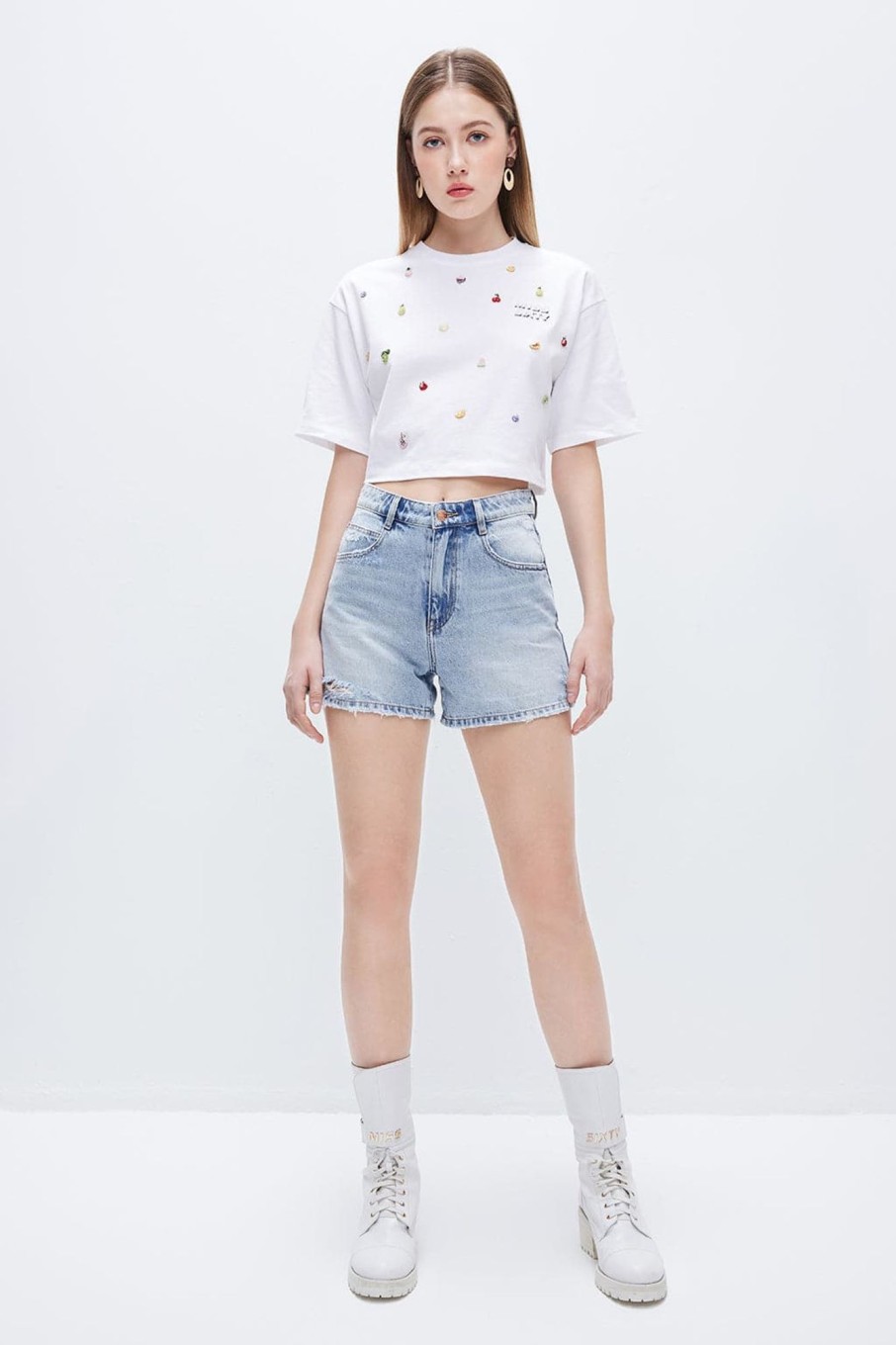 MISS SIXTY Shorts | Pure Cotton High Waist Slim Fit Denim Shorts Light Blue