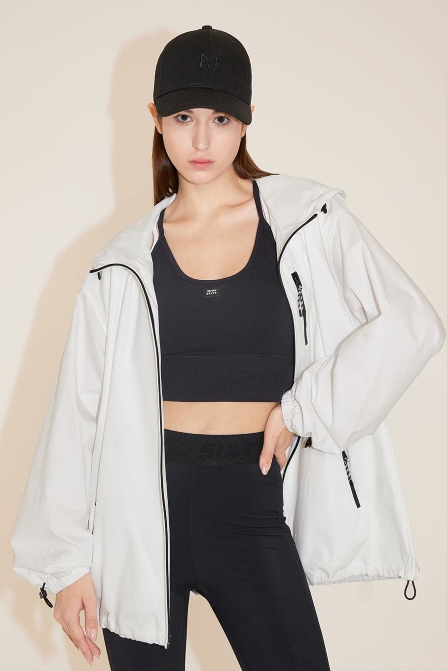 MISS SIXTY Jackets & Outerwears | Hooded Loose Fit Sporty Windbreaker Jacket White