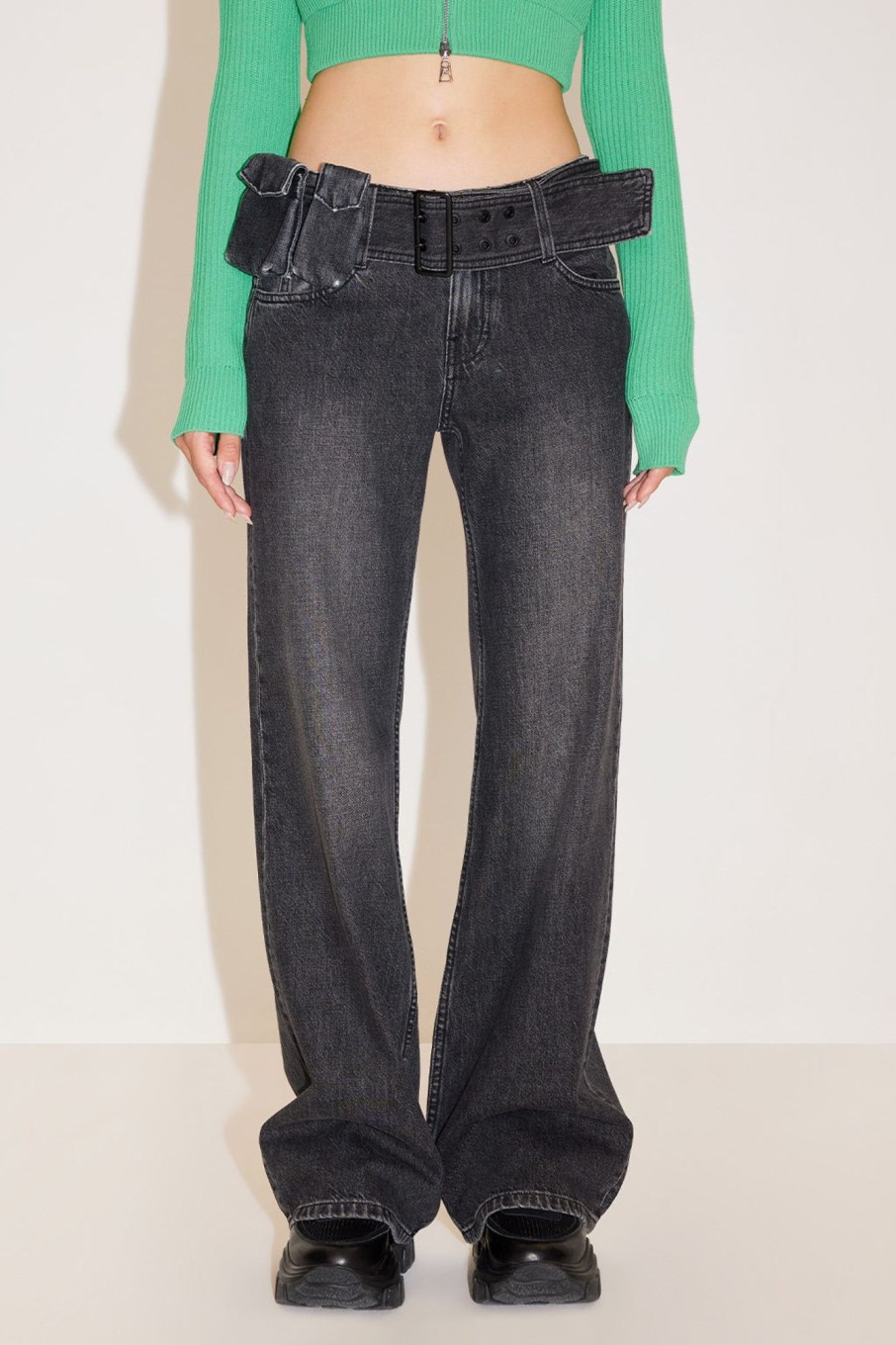 MISS SIXTY Flare | Cargo Flared Jeans With Detachable Belt Black Fog