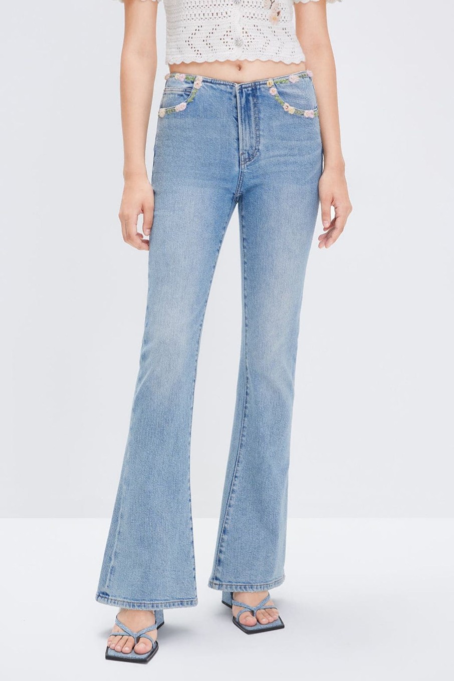 MISS SIXTY Flare | Flared Silk Blend Jeans With Embroidery Light Blue