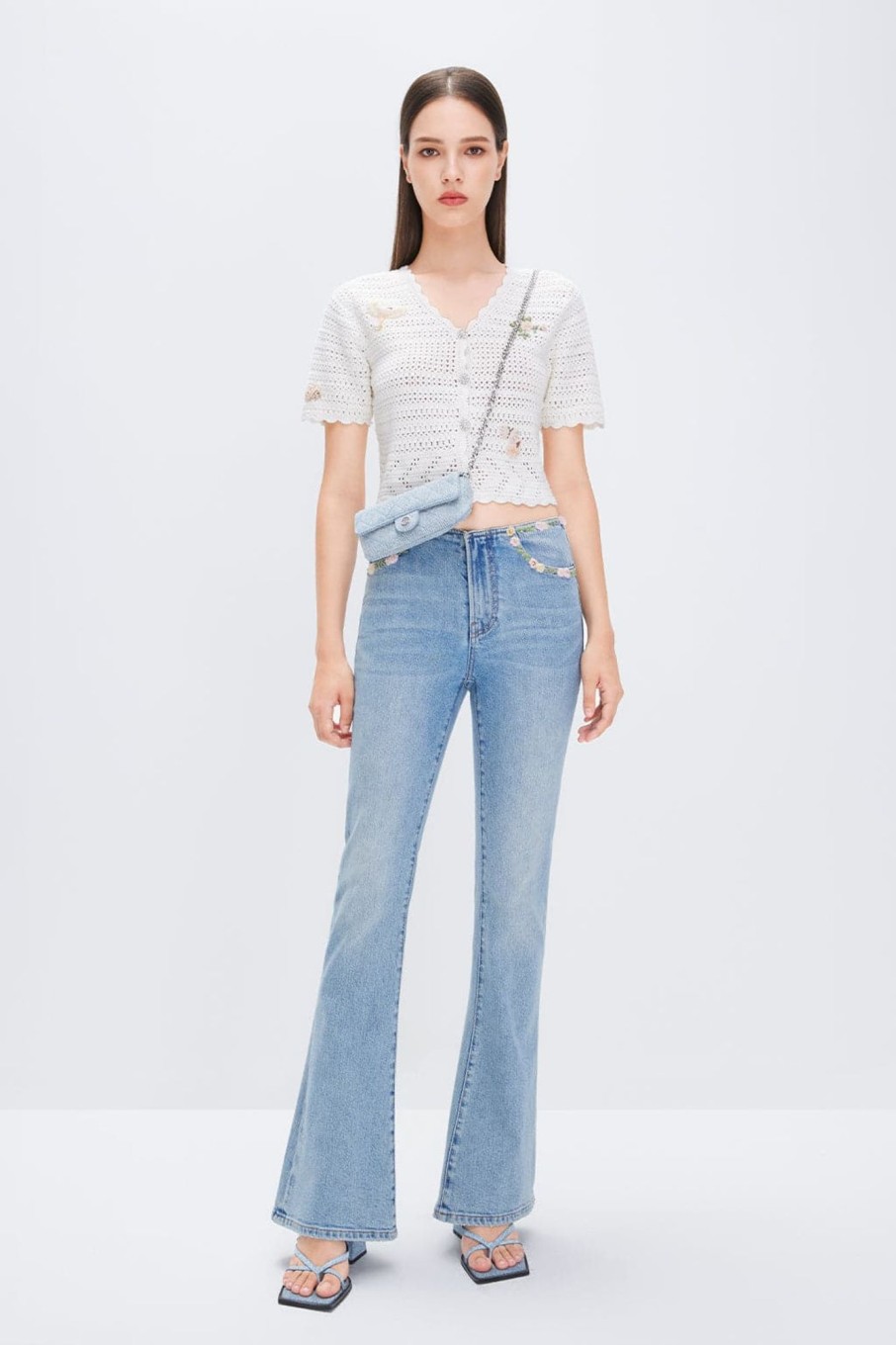 MISS SIXTY Flare | Flared Silk Blend Jeans With Embroidery Light Blue