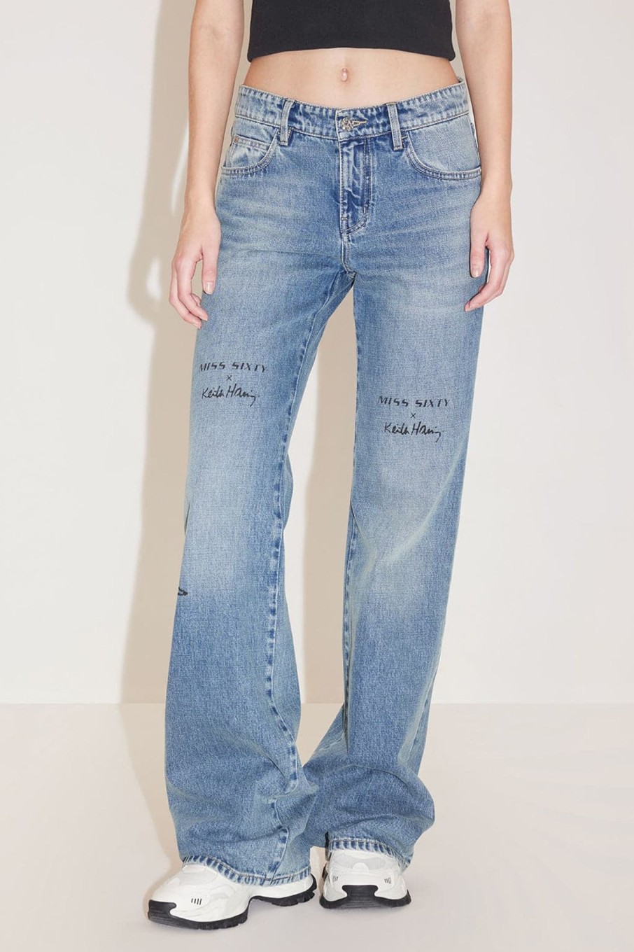 MISS SIXTY Spring-Summer | Miss Sixty X Keith Haring Capsule Collection Vintage Printed Jeans Middle Blue