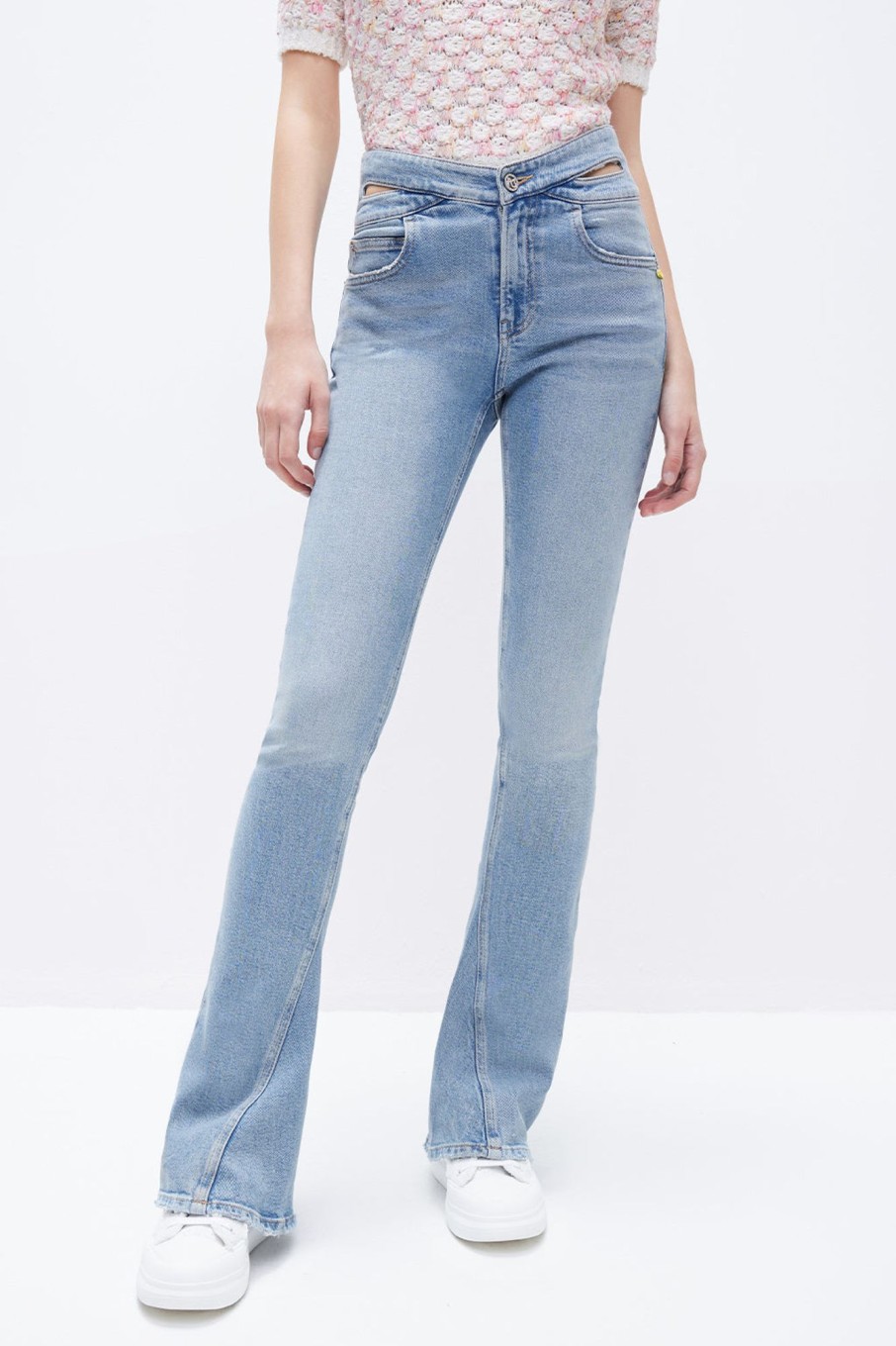 MISS SIXTY Flare | Vintage Flared Cotton Jeans With Butterfly Shape Waistline Light Blue