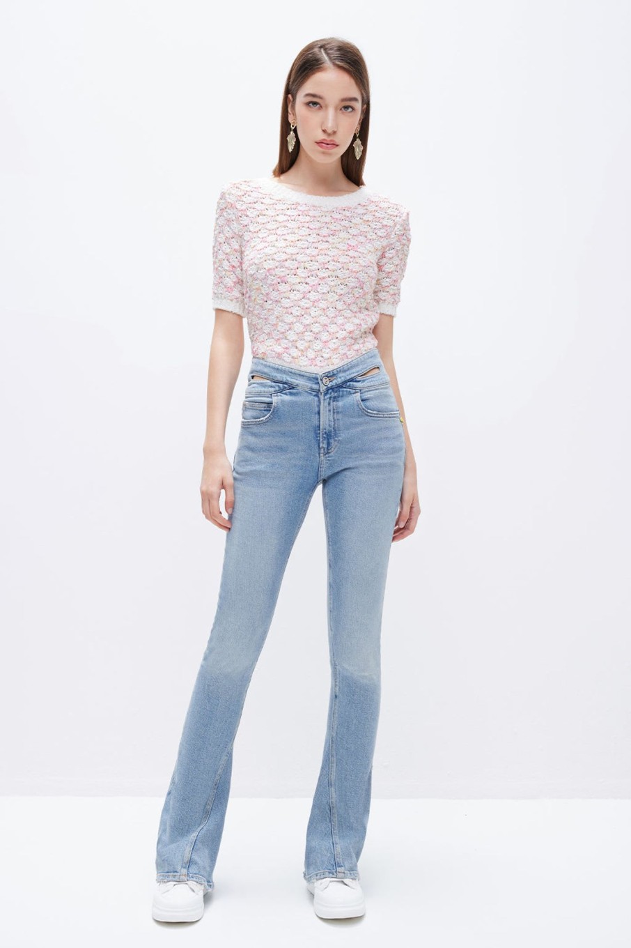 MISS SIXTY Flare | Vintage Flared Cotton Jeans With Butterfly Shape Waistline Light Blue