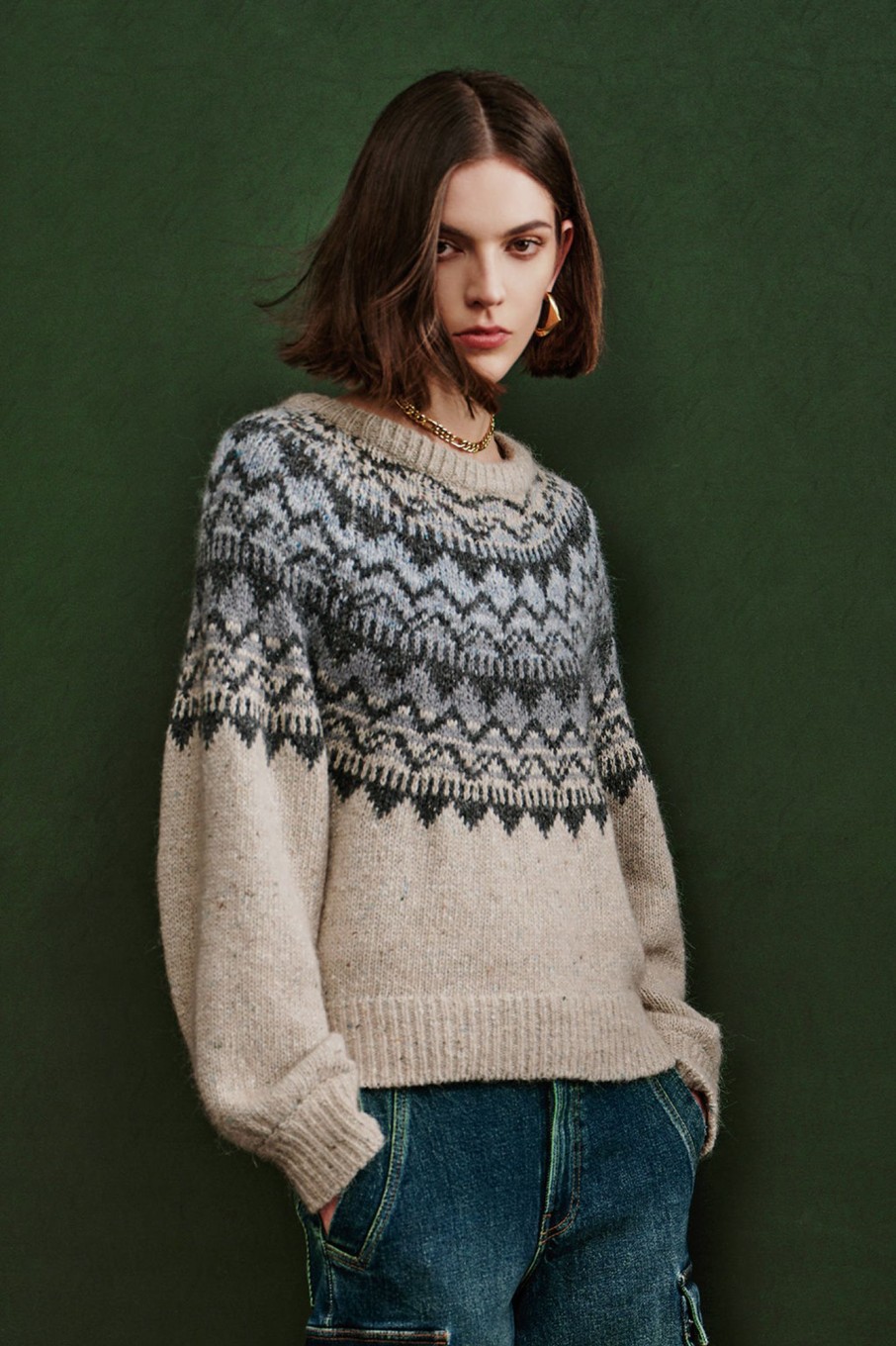 MISS SIXTY Sweaters | Round Neck Falkland Vintage-Style Mohair Knit Sweater Camel