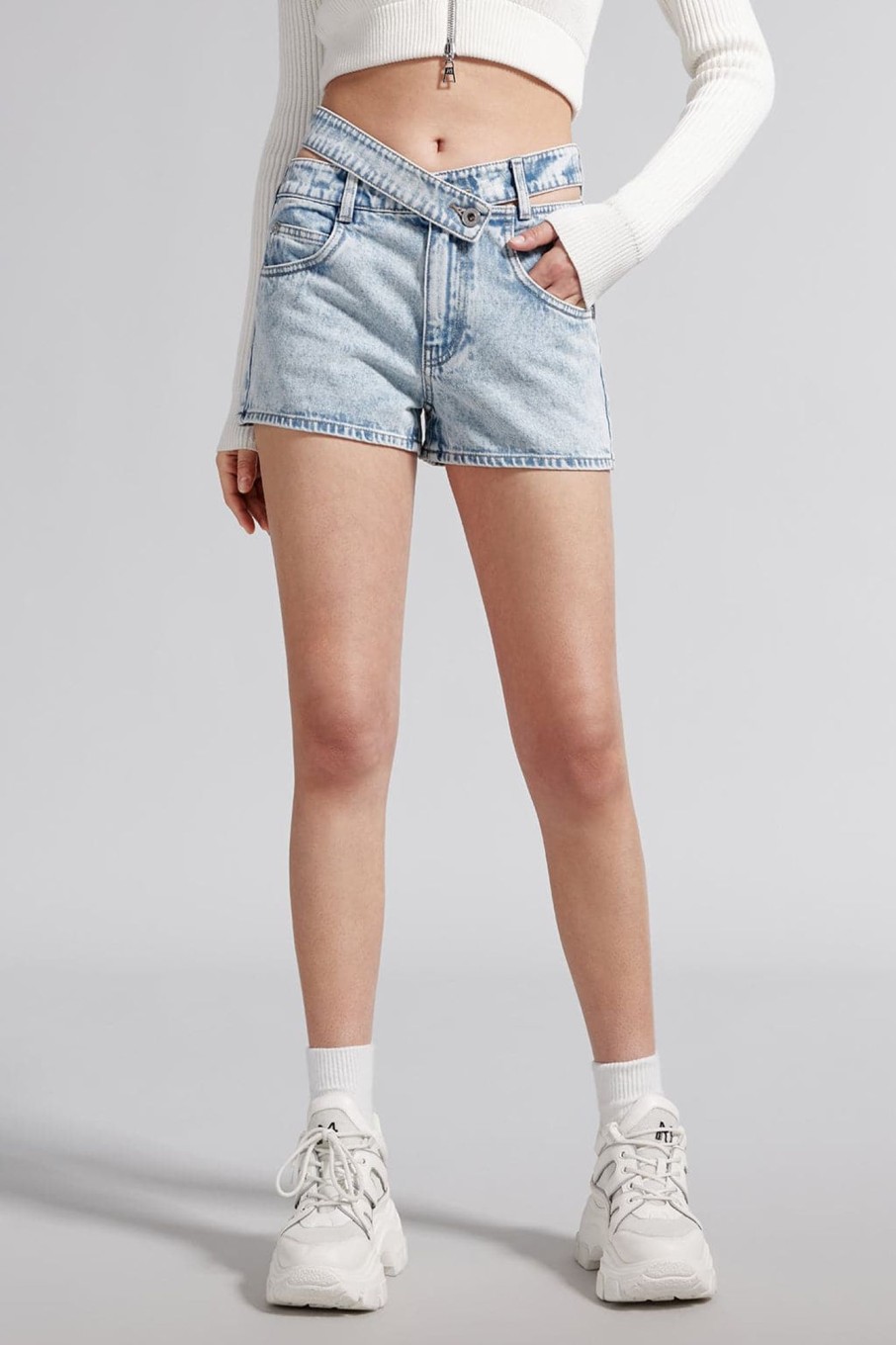 MISS SIXTY Shorts | Straight Fit Denim Shorts With Paneled Waist Design Light Blue