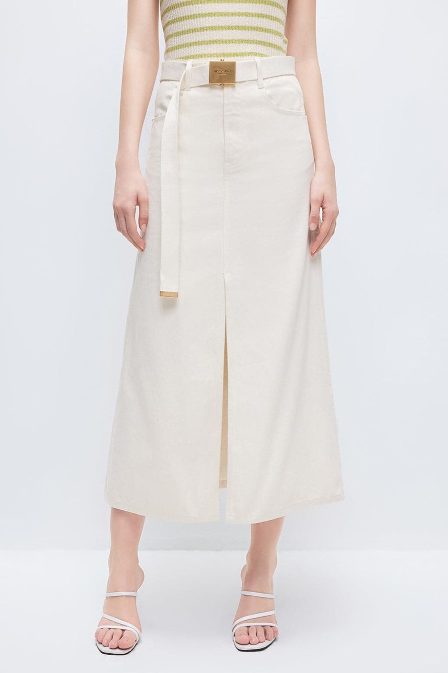 MISS SIXTY Skirts | Cotton And Linen Beige Slit Cargo Skirt Off White