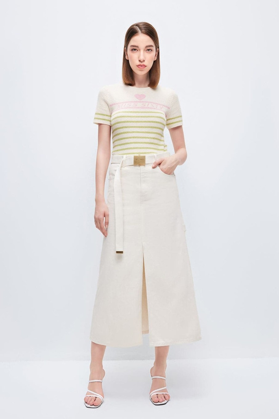 MISS SIXTY Skirts | Cotton And Linen Beige Slit Cargo Skirt Off White