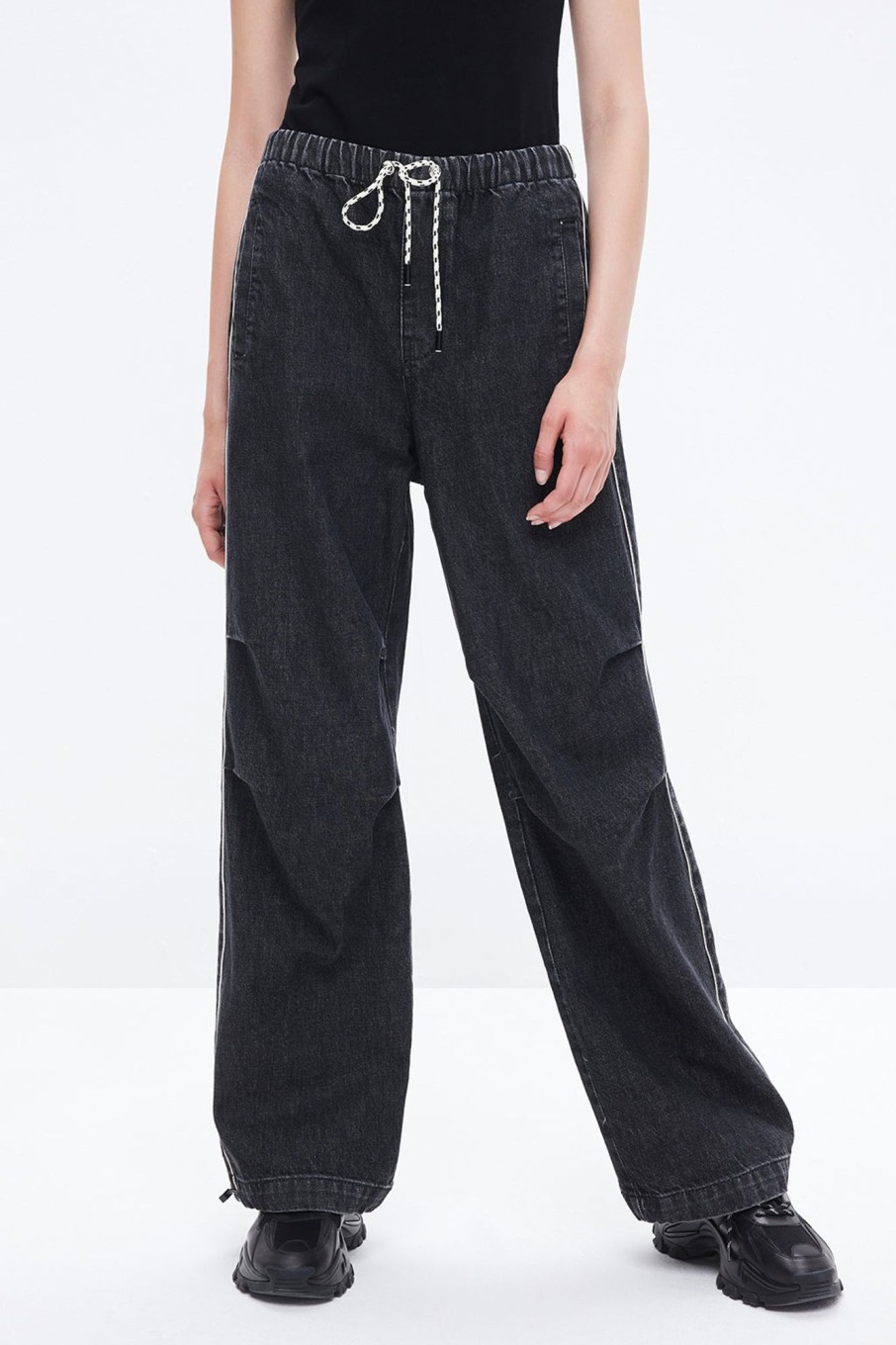 MISS SIXTY Wide Leg | Vintage And Gray Drawstring Wide Leg Jeans Black