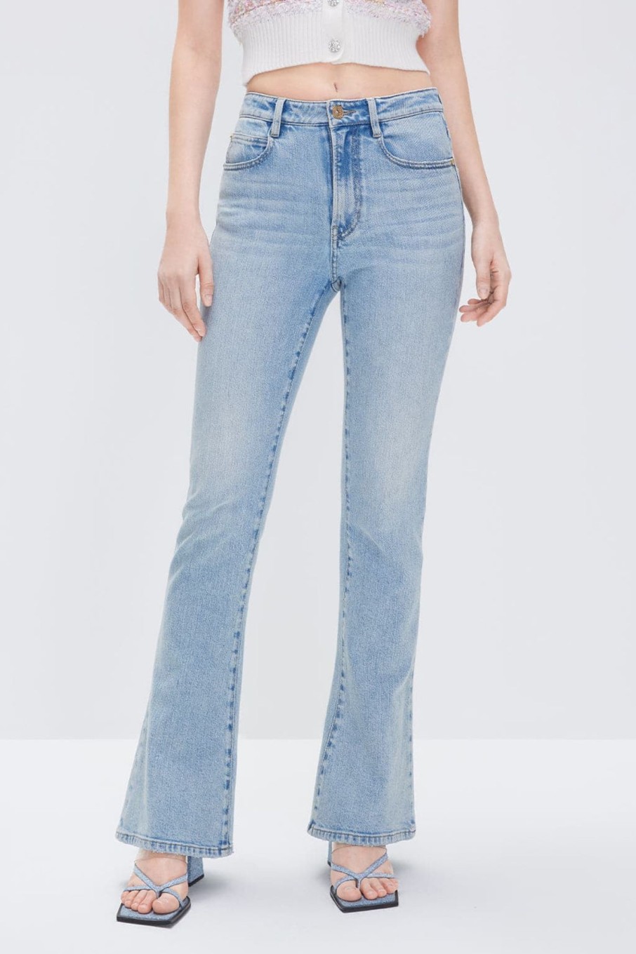 MISS SIXTY Flare | Vintage Flared Silk Blend Denim Jeans Light Blue