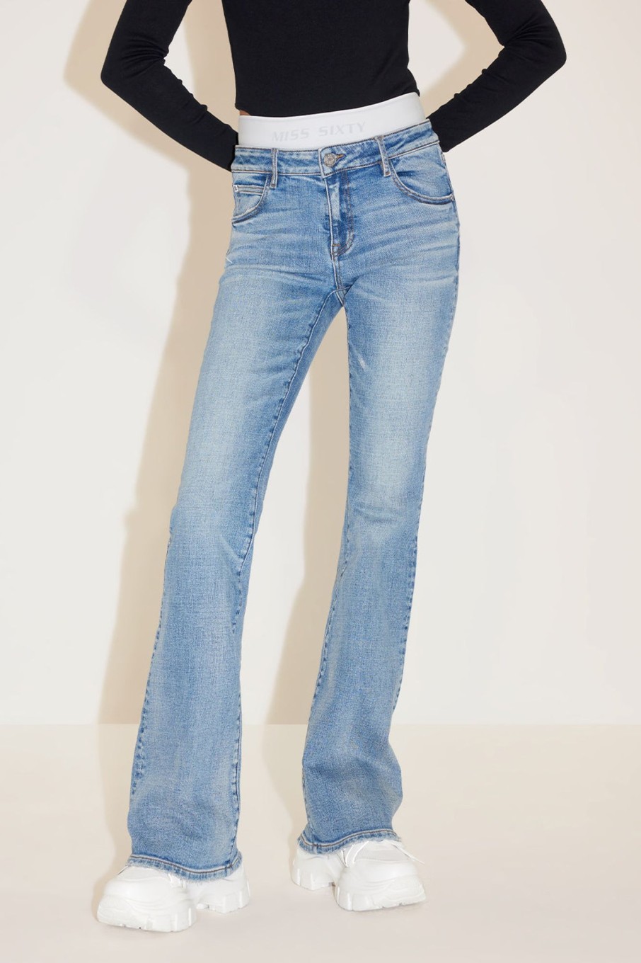 MISS SIXTY Flare | Double Waistband Bootcut Trousers Middle Blue