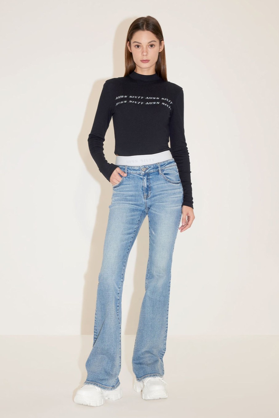 MISS SIXTY Flare | Double Waistband Bootcut Trousers Middle Blue