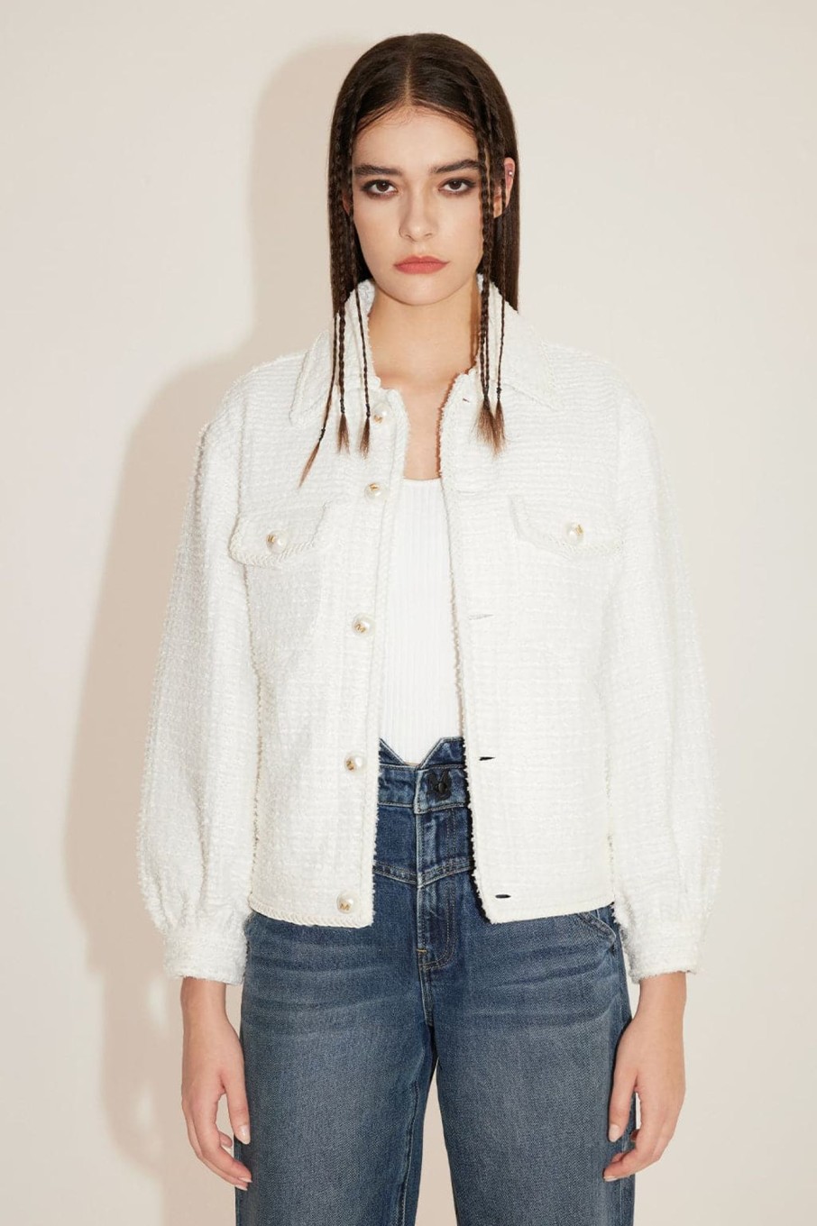 MISS SIXTY Jackets & Outerwears | Polo Collar Denim Jacket White