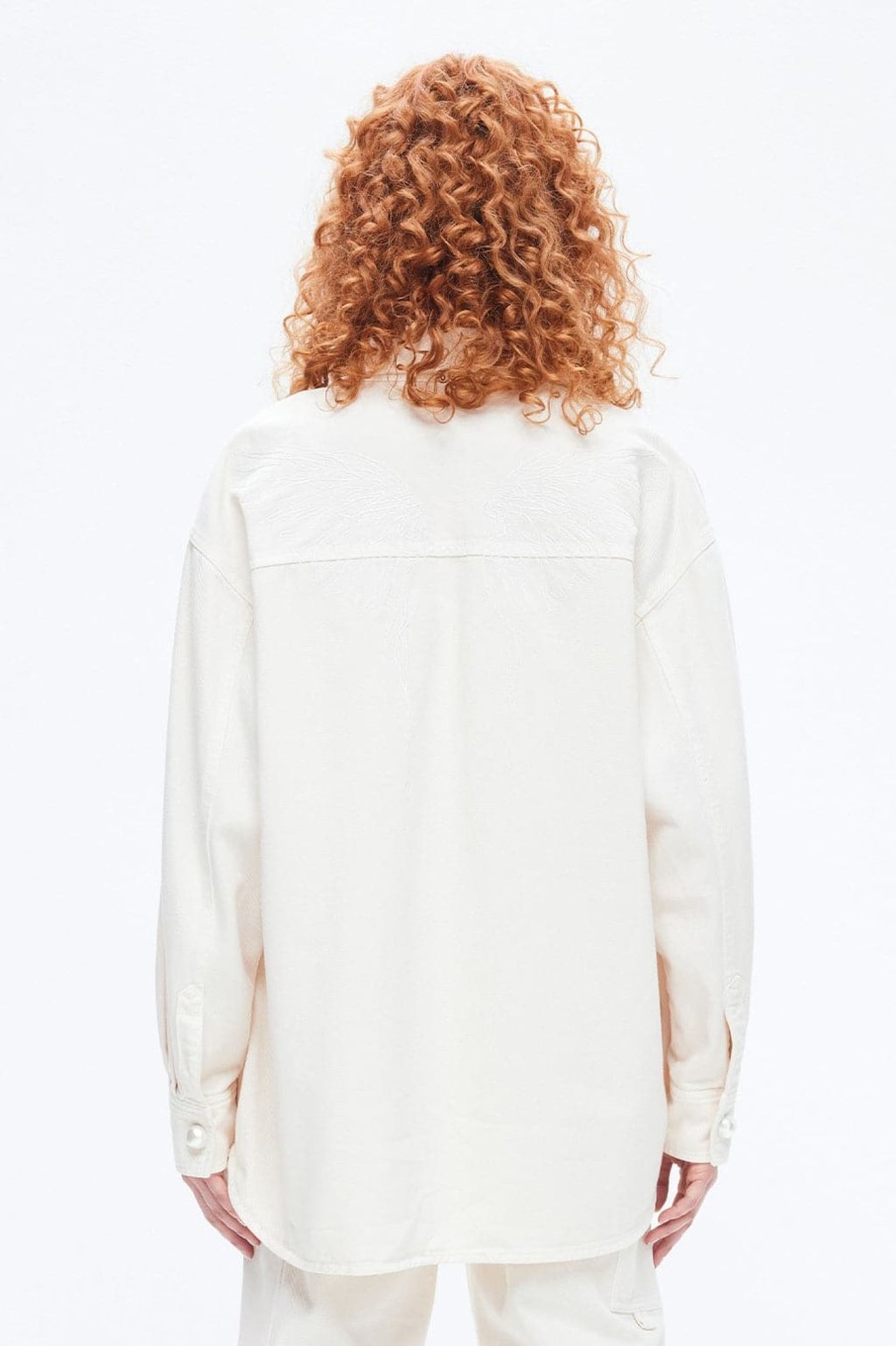 MISS SIXTY Fall-Winter | Angel Collection Embroidered Loose-Fit Cotton Denim Shirt Off White