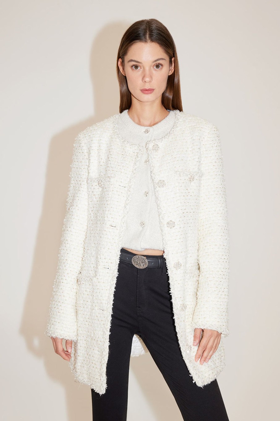 MISS SIXTY Jackets & Outerwears | French-Chic Round Collar Single-Breasted High-End Wool Coat White